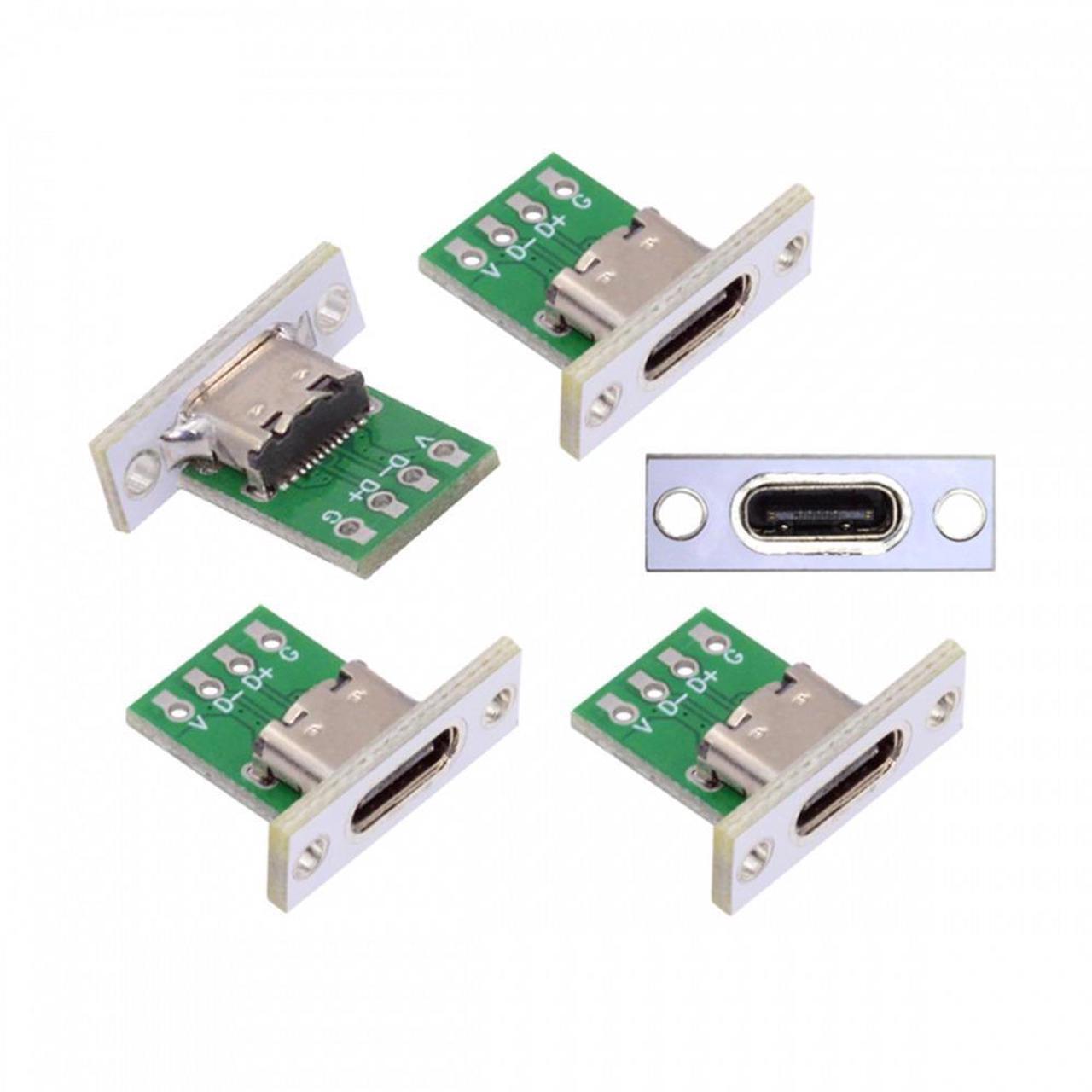 Alt view image 3 of 7 - CY 5pcs/set DIY OEM Type C Female Socket Connector Panel Mount Type with PC Board 24pin USB 2.0 Pinout