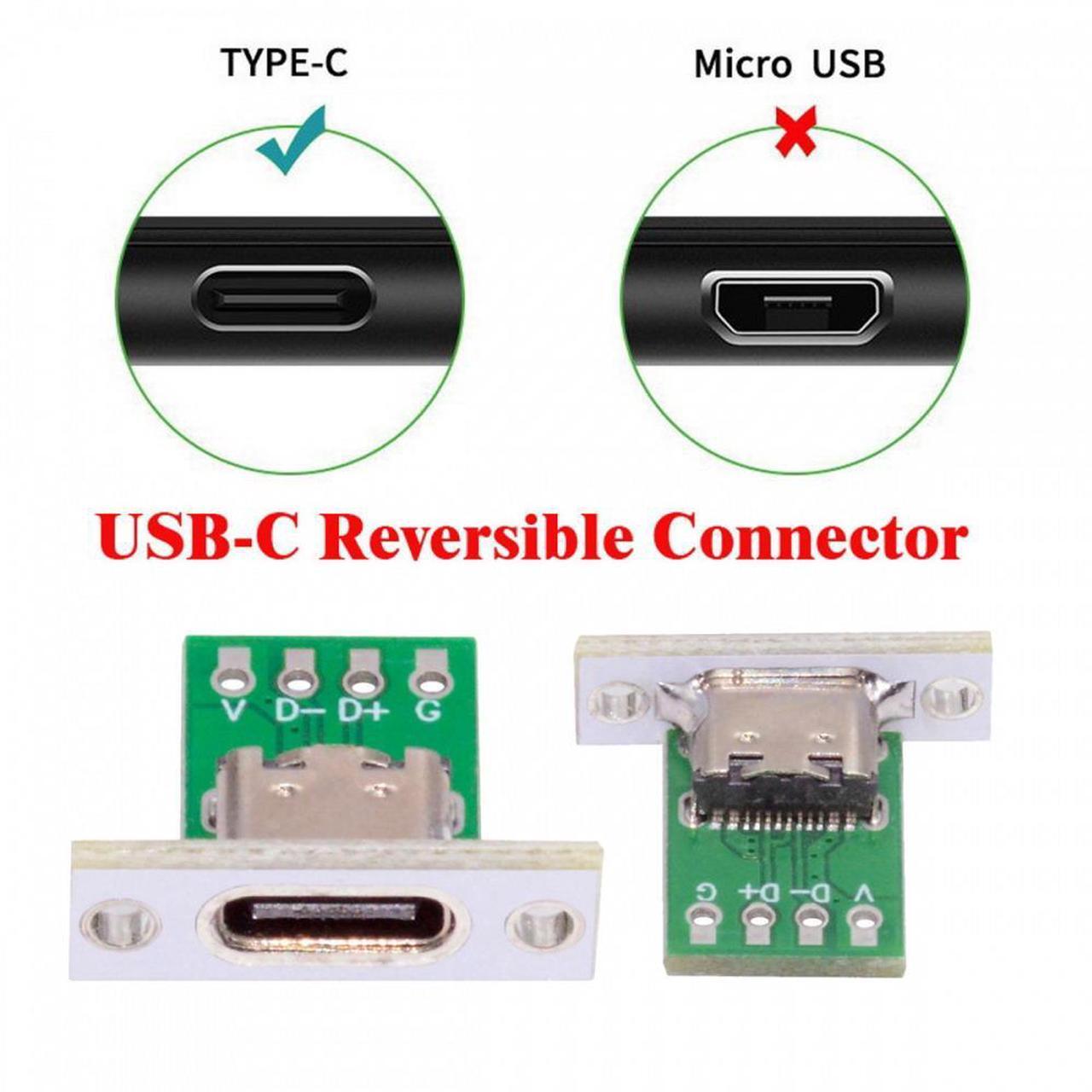Alt view image 4 of 7 - CY 5pcs/set DIY OEM Type C Female Socket Connector Panel Mount Type with PC Board 24pin USB 2.0 Pinout