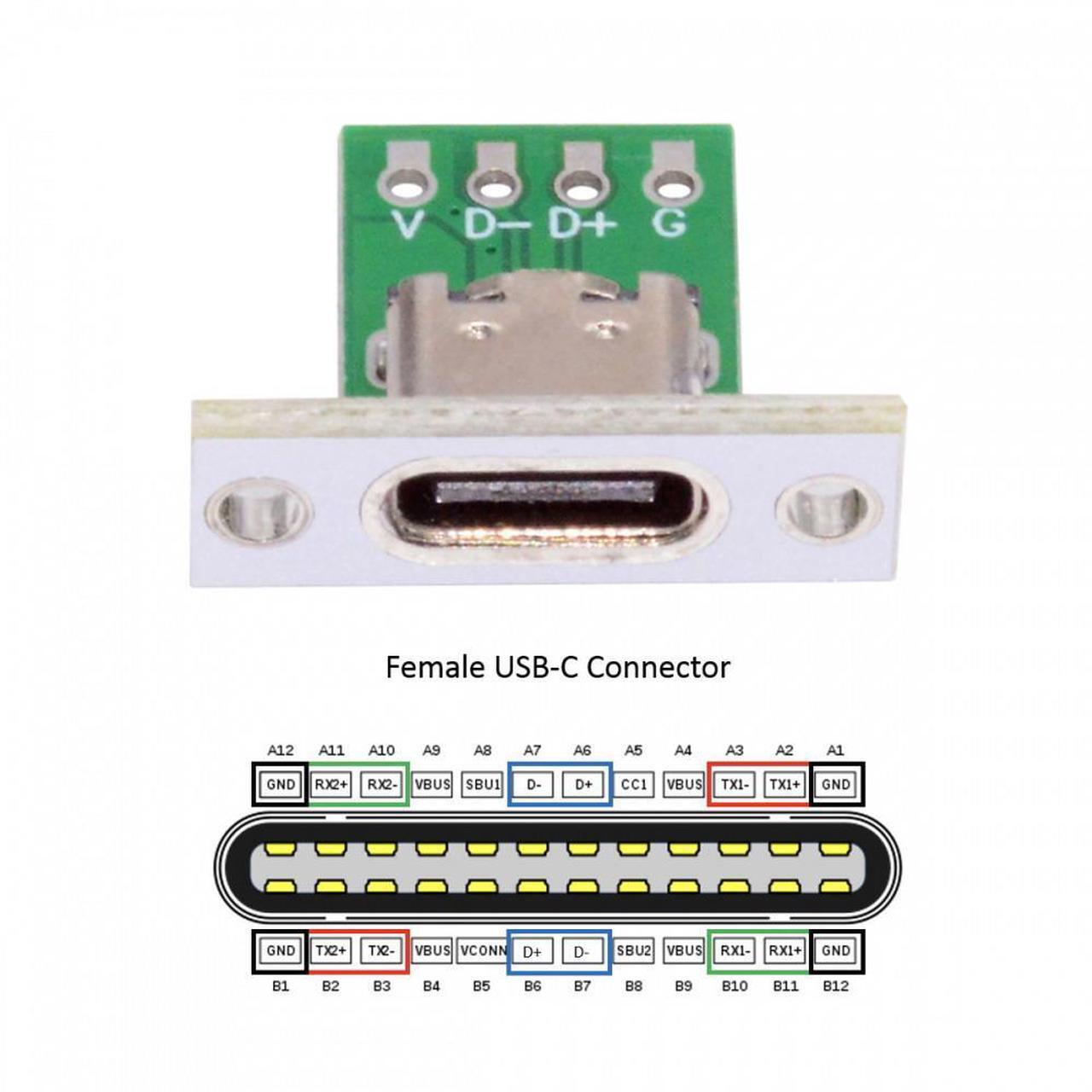 Alt view image 5 of 7 - CY 5pcs/set DIY OEM Type C Female Socket Connector Panel Mount Type with PC Board 24pin USB 2.0 Pinout