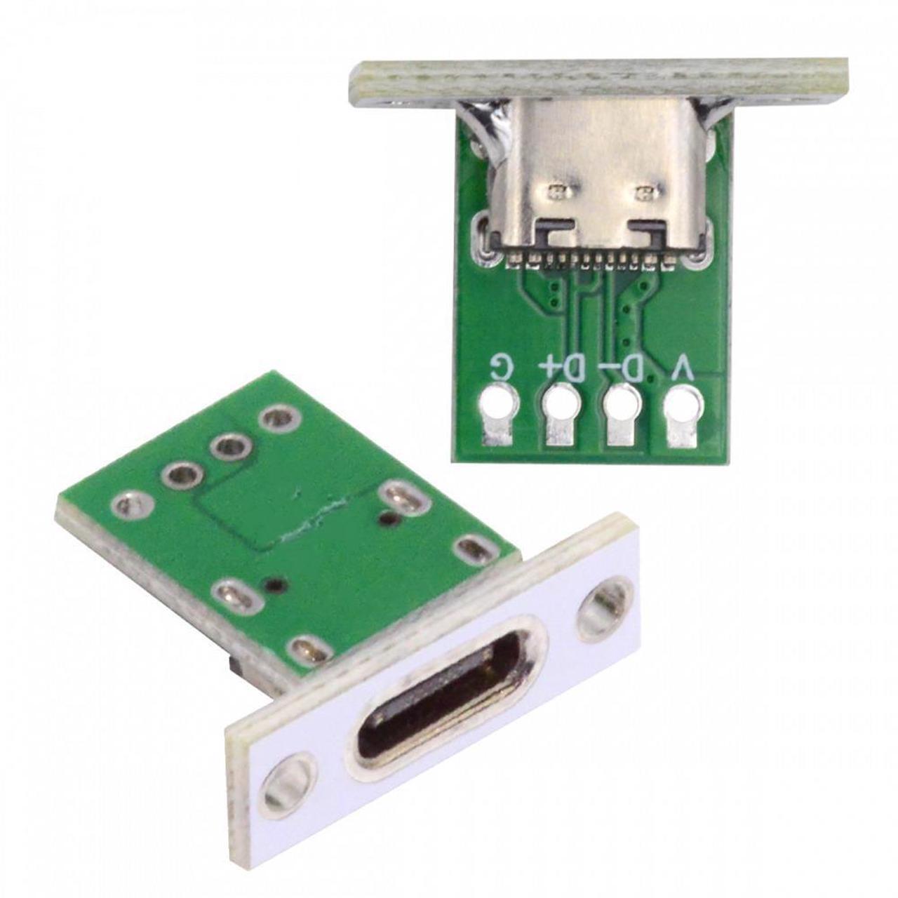 Alt view image 6 of 7 - CY 5pcs/set DIY OEM Type C Female Socket Connector Panel Mount Type with PC Board 24pin USB 2.0 Pinout