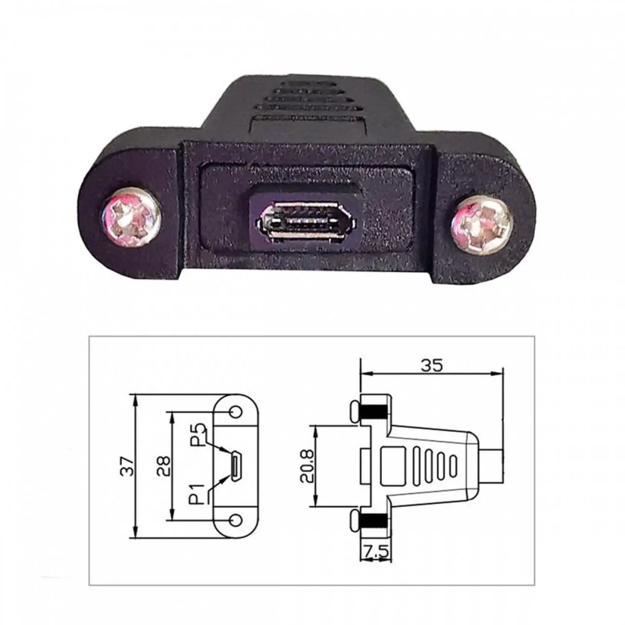Alt view image 4 of 7 - Chenyang USB2.0 Micro 5Pin Female to Type-C USB-C Male Power Cable 480Mbps Data with Panel Mount Holes 50cm