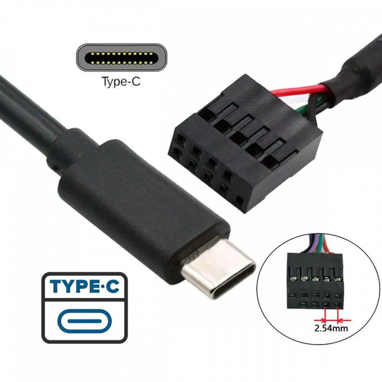 Alt view image 2 of 7 - Chenyang USB 2.0 Motherboard 9pin 10pin Header to Type-C USB-C Cable 50cm for Mini Monitor Sensor Panel Camera