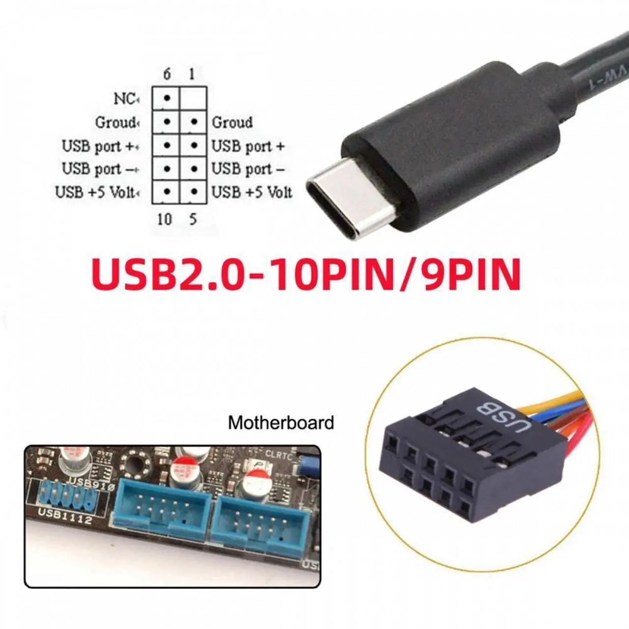 Alt view image 7 of 7 - Chenyang USB 2.0 Motherboard 9pin 10pin Header to Type-C USB-C Cable 50cm for Mini Monitor Sensor Panel Camera