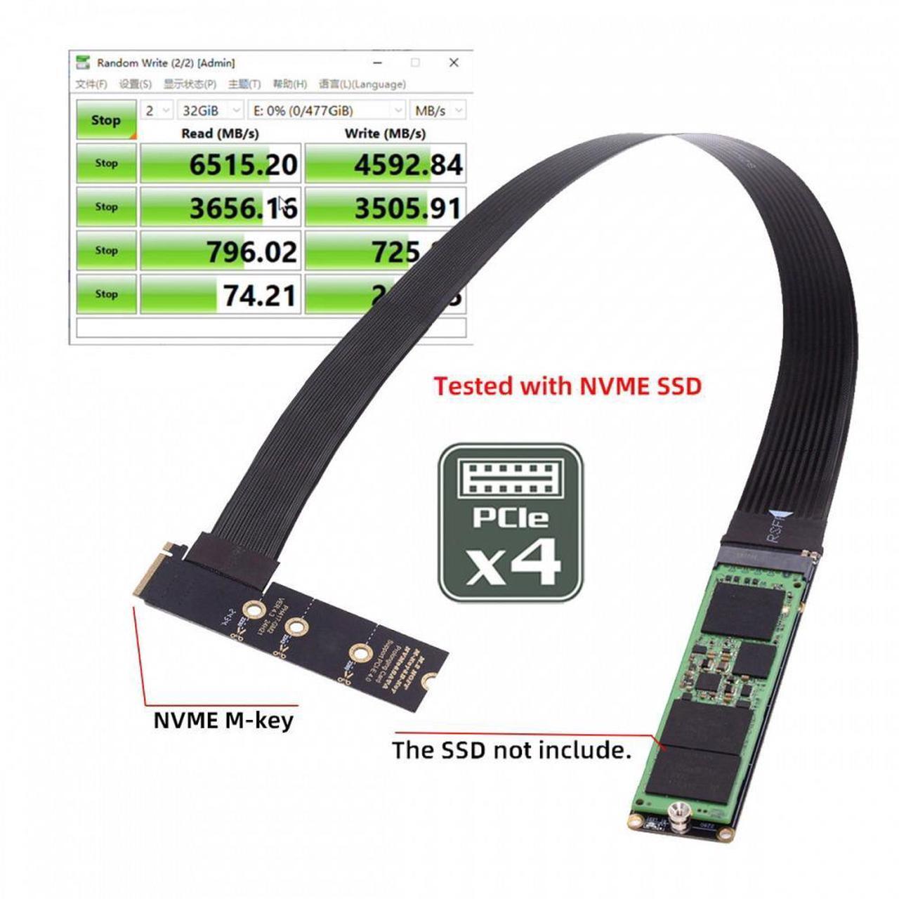 Alt view image 7 of 7 - Xiwai NGFF M-Key NVME Male to Female Extension PCI Express Cable 30cm Right Angled Type 90 Degree PCI-E 4.0 for Mainboard SSD 2230/2242/2260/2280