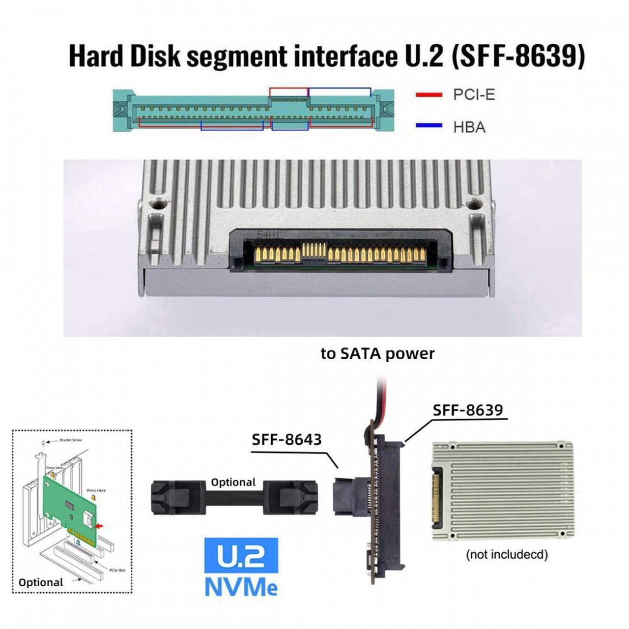 Alt view image 4 of 7 - CY SFF-8643 PCI-E 4.0 Female to U.2 SFF-8639 U.3 NVME PCIe PCI-Express SSD Adapter for Mainboard