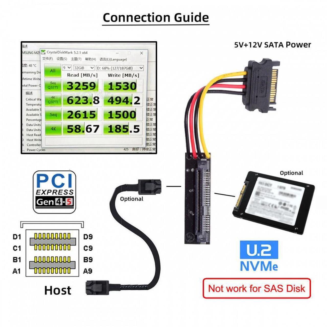 Alt view image 5 of 7 - CY SFF-8643 PCI-E 4.0 Female to U.2 SFF-8639 U.3 NVME PCIe PCI-Express SSD Adapter for Mainboard