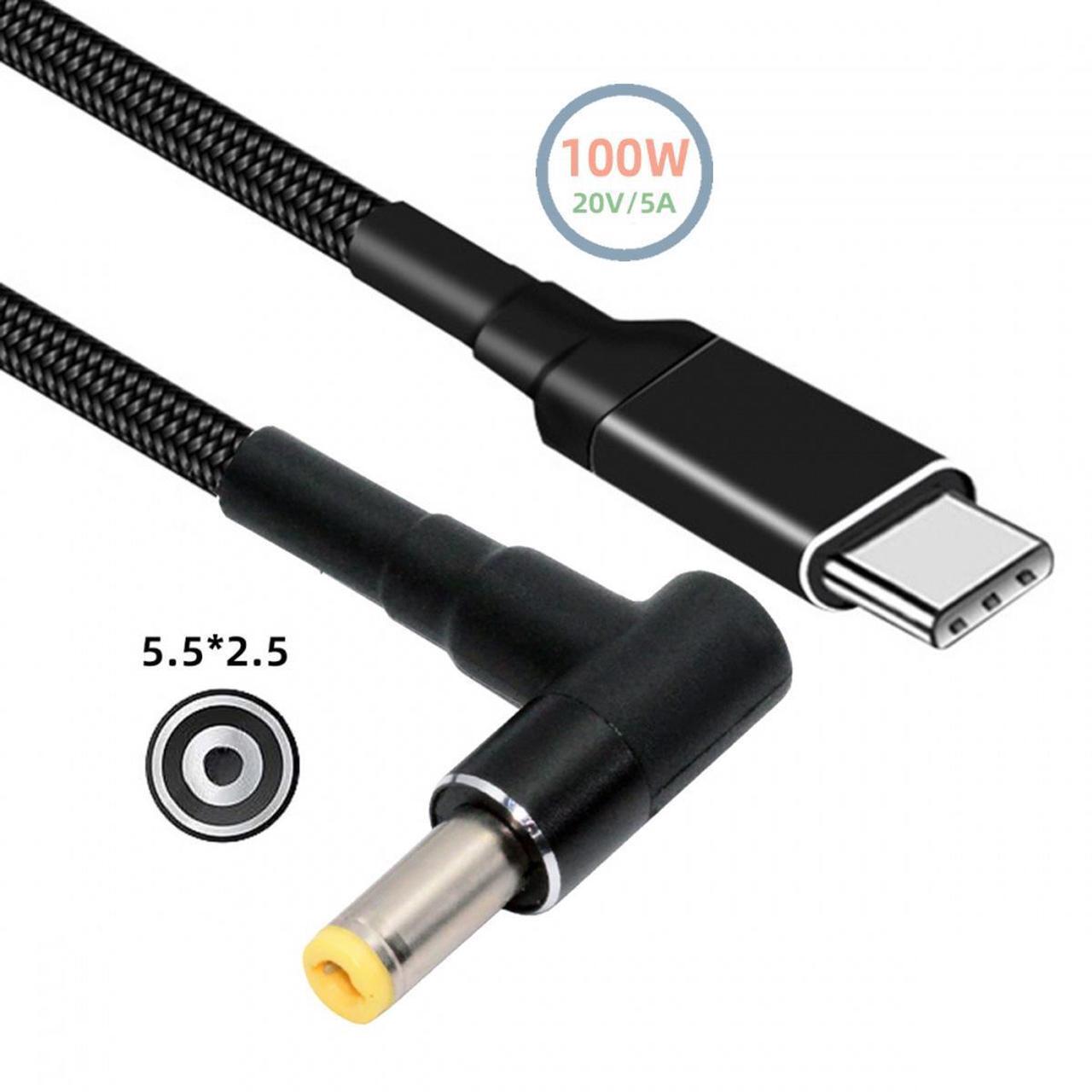 Alt view image 2 of 7 - CY 100W Type C USB-C Input to 20V DC 5.5*2.5mm Output Power 20V 5A 65W PD Charge Cable for Laptop