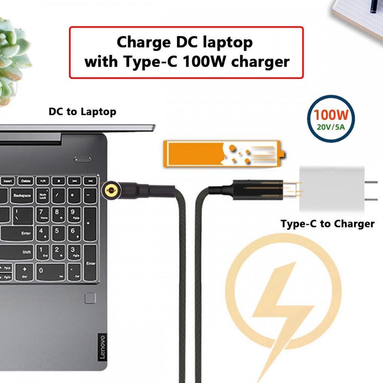 Alt view image 5 of 7 - CY 100W Type C USB-C Input to 20V DC 5.5*2.5mm Output Power 20V 5A 65W PD Charge Cable for Laptop