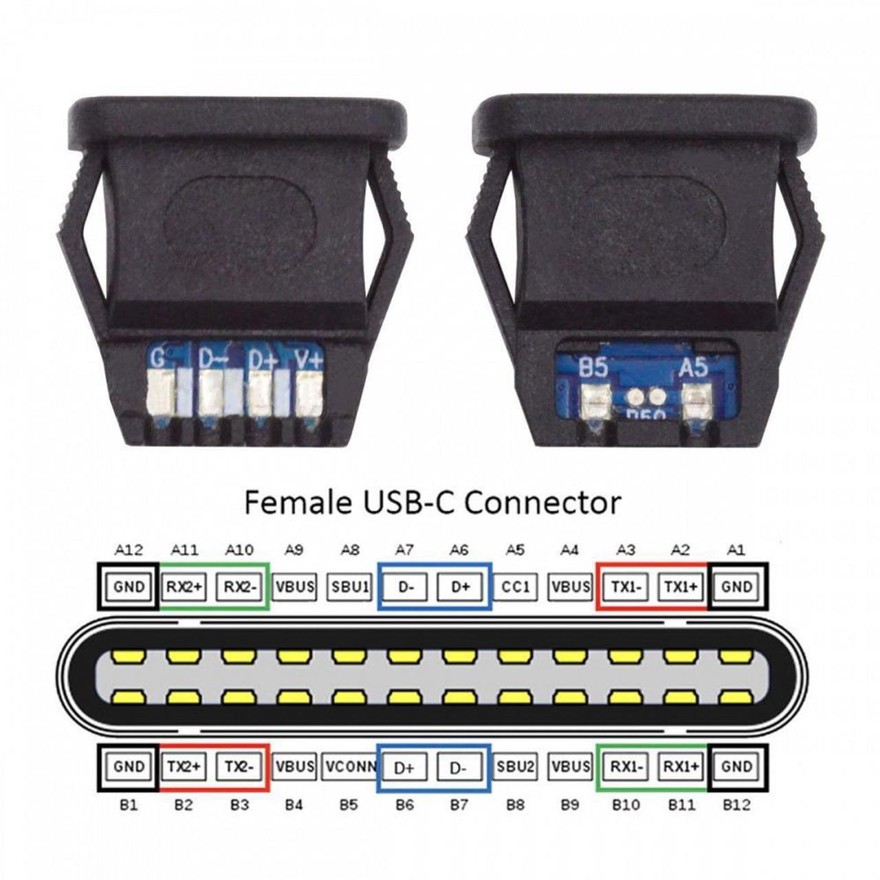 Alt view image 4 of 7 - Jimier 5pcs/set DIY OEM Type C Female Socket Connector to 6Pin PCBA Pinout Rectangle Latch Mount Type DC 5V/20V PD Power IP67