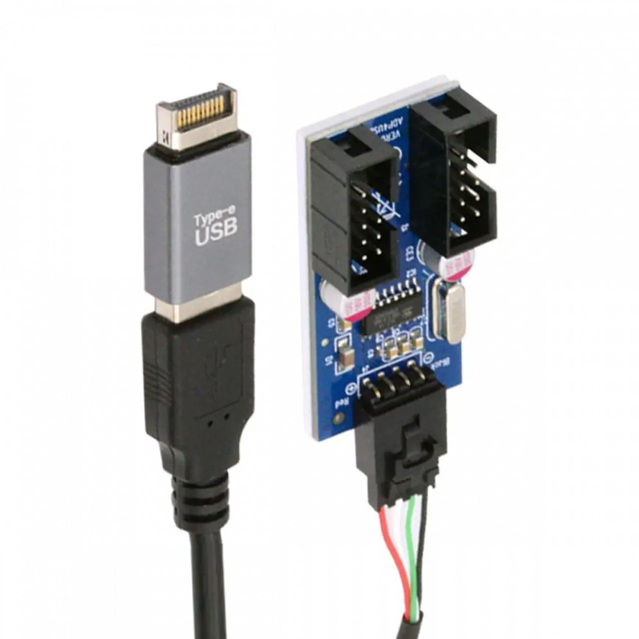 Alt view image 2 of 7 - Jimier USB 3.1 Front Panel Header Male Type-E to USB 2.0 Type-A Male 1 to 2 Female Motherboard 9pin 10pinHeader HUB Adapter Port Multiplier