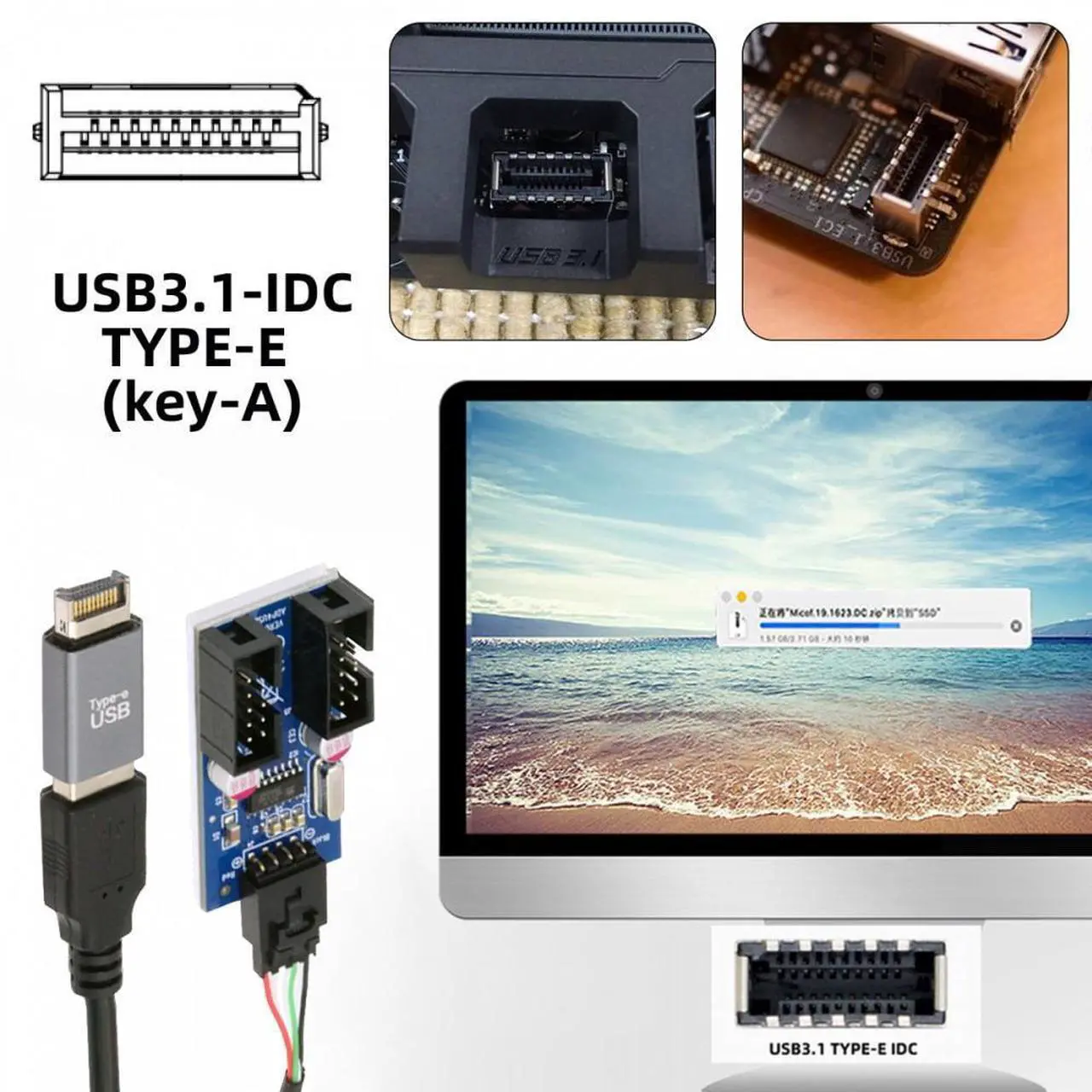 Alt view image 4 of 7 - Jimier USB 3.1 Front Panel Header Male Type-E to USB 2.0 Type-A Male 1 to 2 Female Motherboard 9pin 10pinHeader HUB Adapter Port Multiplier