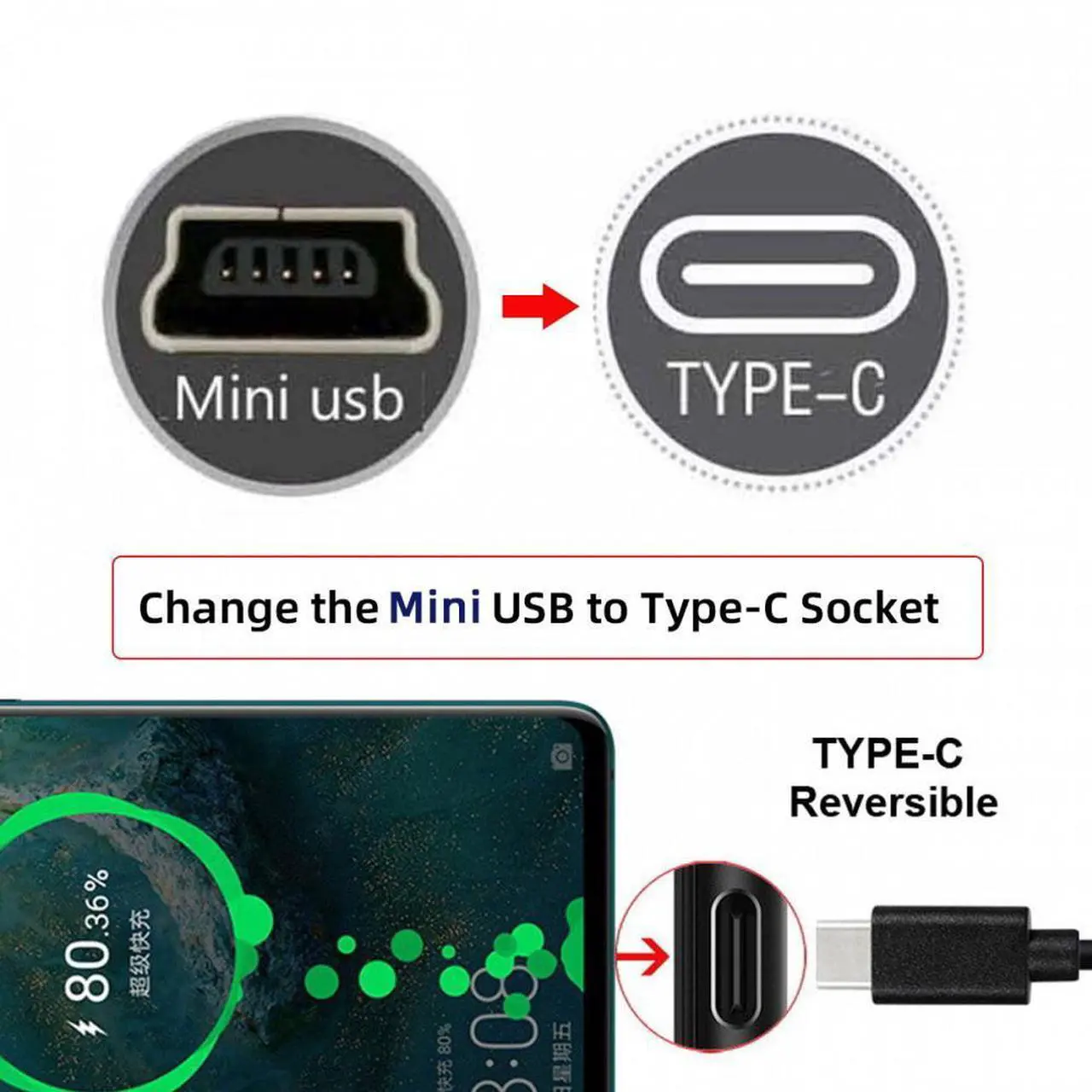 Alt view image 6 of 7 - Cablecc 5pcs/lot DIY Solder Type-C Female Socket Connector Replace for Mini-USB 5Pin Female SMT Type DC 5V Power