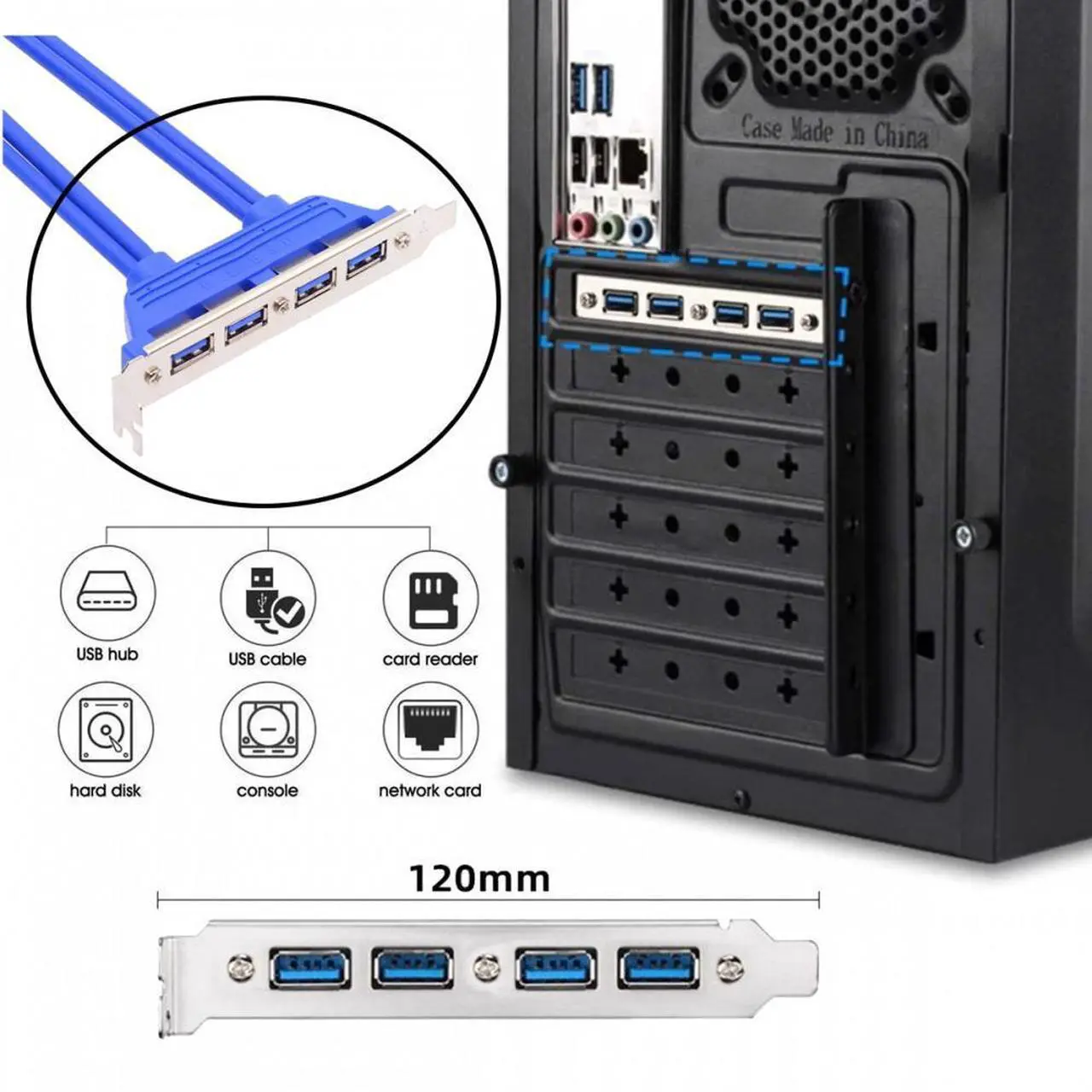 Alt view image 3 of 7 - CY Internal Four Ports USB 3.0 Female Mount Panel to Motherboard 20pin Baffle Cable with PCI Bracket 50cm