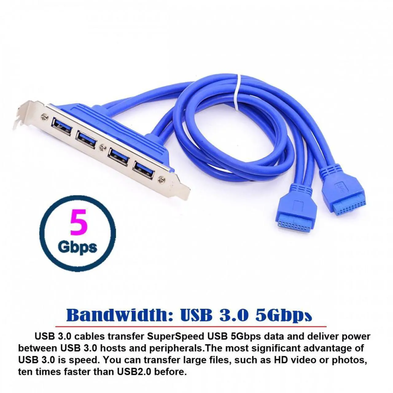 Alt view image 4 of 7 - CY Internal Four Ports USB 3.0 Female Mount Panel to Motherboard 20pin Baffle Cable with PCI Bracket 50cm