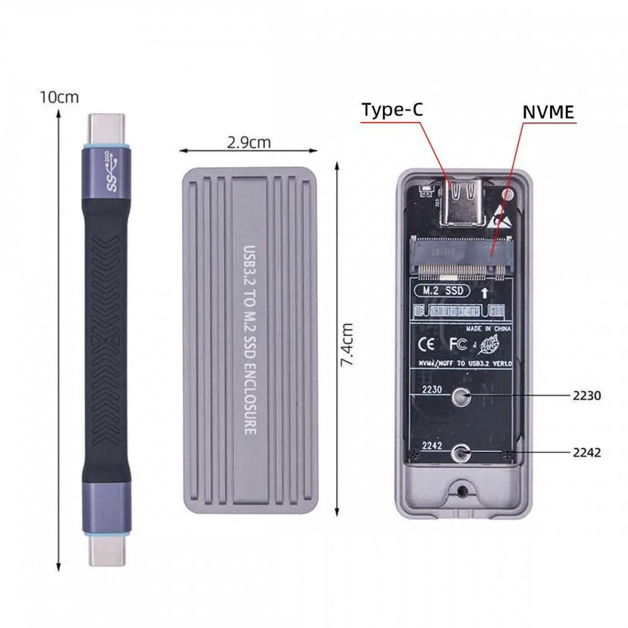Alt view image 4 of 7 - Cablecc 20Gbps Type-C USB3.2 USB4 to NVME M-key M.2 NGFF SATA SSD PCBA Enclosure 2242/2230mm Adapter RTL9220 Chipset