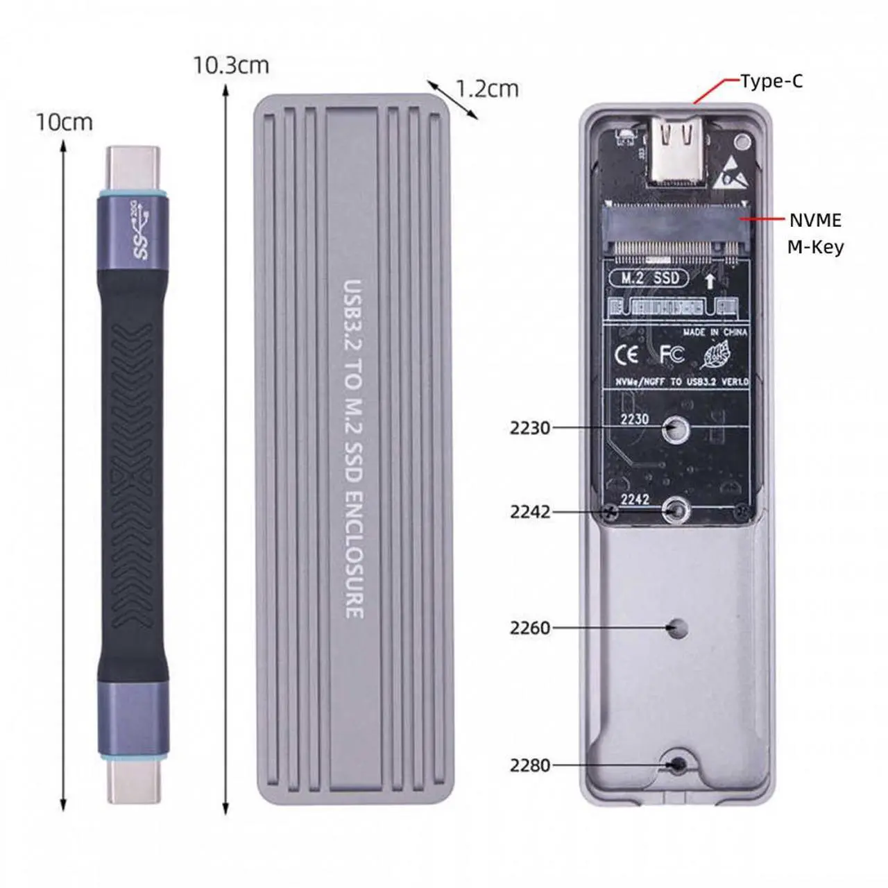 Alt view image 4 of 7 - Chenyang 20Gbps Type-C USB3.2 USB4 to NVME M-key M.2 NGFF SATA SSD PCBA Enclosure 2280/2242/2230mm Adapter RTL9220 Chipset