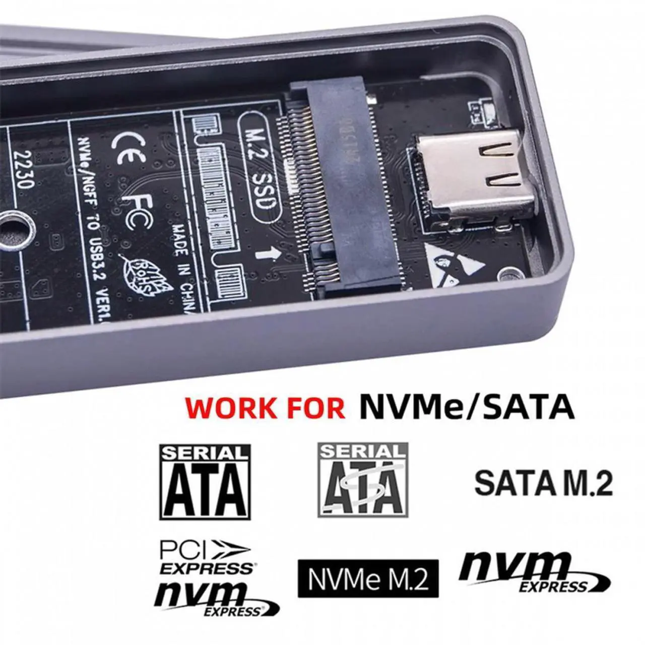 Alt view image 5 of 7 - Chenyang 20Gbps Type-C USB3.2 USB4 to NVME M-key M.2 NGFF SATA SSD PCBA Enclosure 2280/2242/2230mm Adapter RTL9220 Chipset