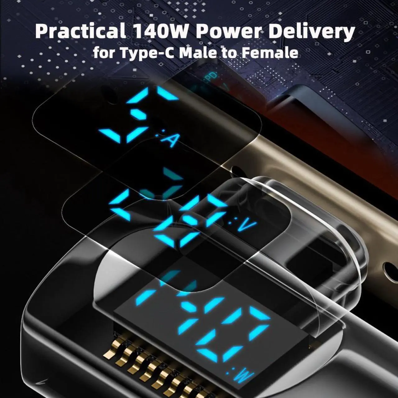 Alt view image 7 of 7 - Chenyang Type-C Smart LED Display USB-C Male to Female Extension Adapter USB4.0 40Gbps 140W Left Right Angled 90 Degree Current Voltage Monitoring
