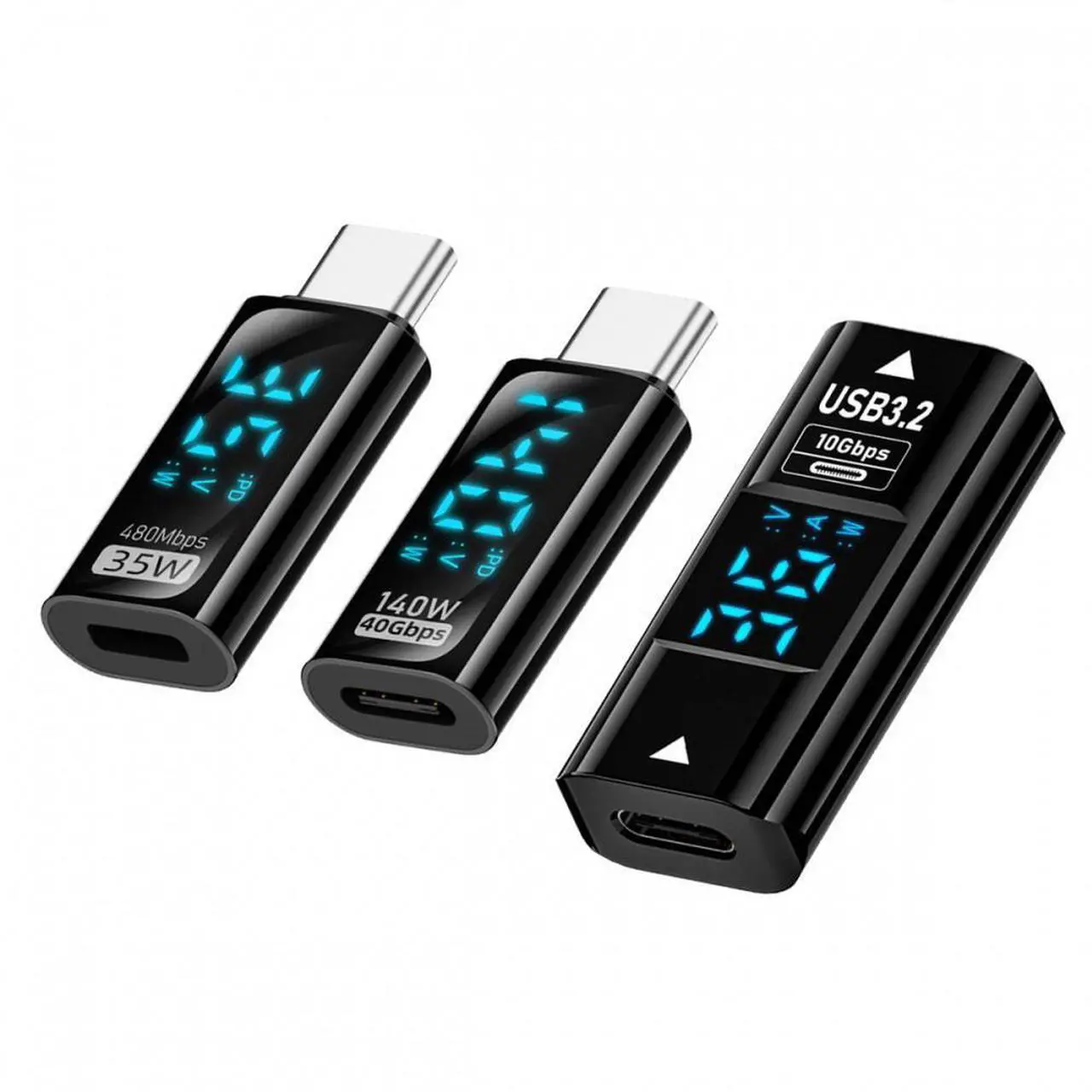 Alt view image 2 of 7 - Cablecc 3pcs/lot Type-C Smart LED Display USB-C Female to USB Type-A 8P Adapter Data Current Voltage Fast Charging Monitoring Display Tester Detector
