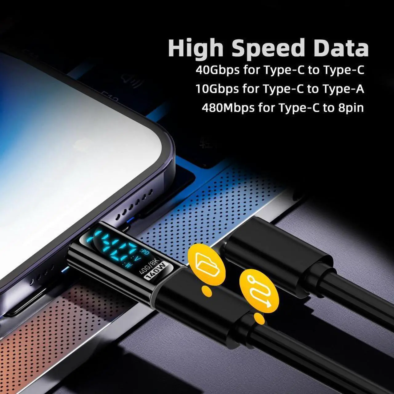 Alt view image 6 of 7 - Cablecc 3pcs/lot Type-C Smart LED Display USB-C Female to USB Type-A 8P Adapter Data Current Voltage Fast Charging Monitoring Display Tester Detector