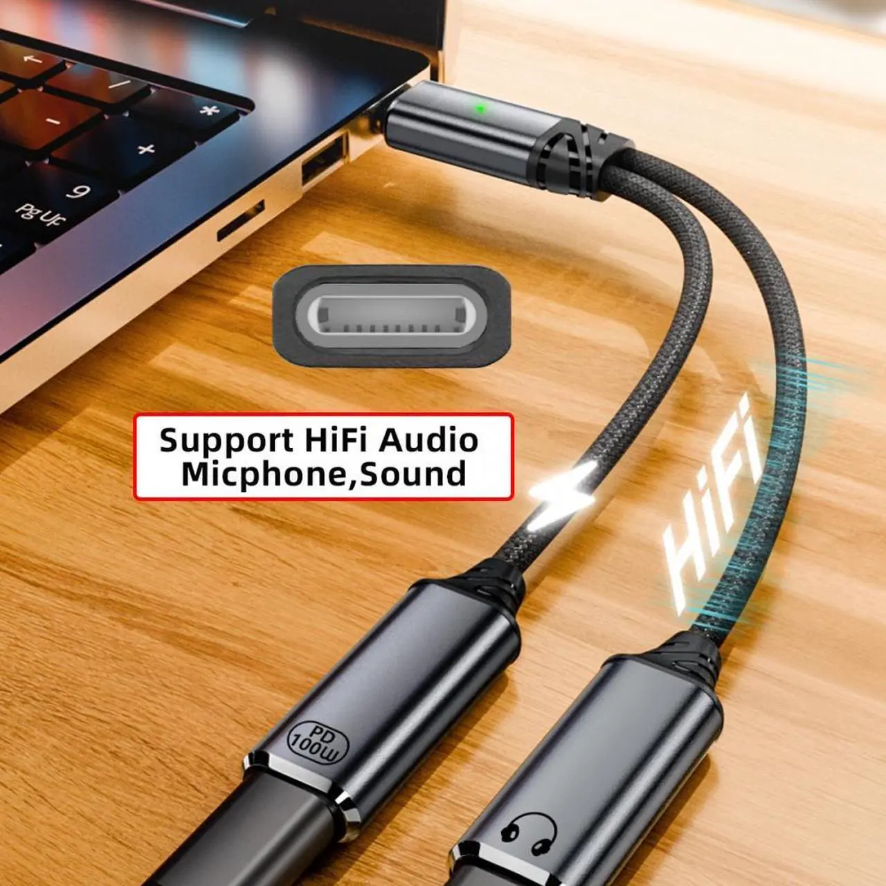Alt view image 5 of 7 - Jimier USB-C Type-C Male to 8P Female Audio DAC AUX Music 16bit 48kHz & 100W PD Power Cable for Laptop Tablet Phone