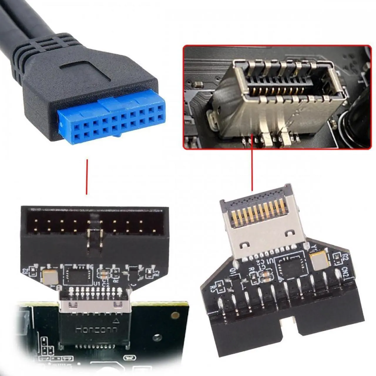Alt view image 5 of 7 - CY Type-E IDC Socket USB 3.1 Front Panel Header to USB 3.0 20Pin Header Extension Adapter with CH334P for Desktop Motherboard