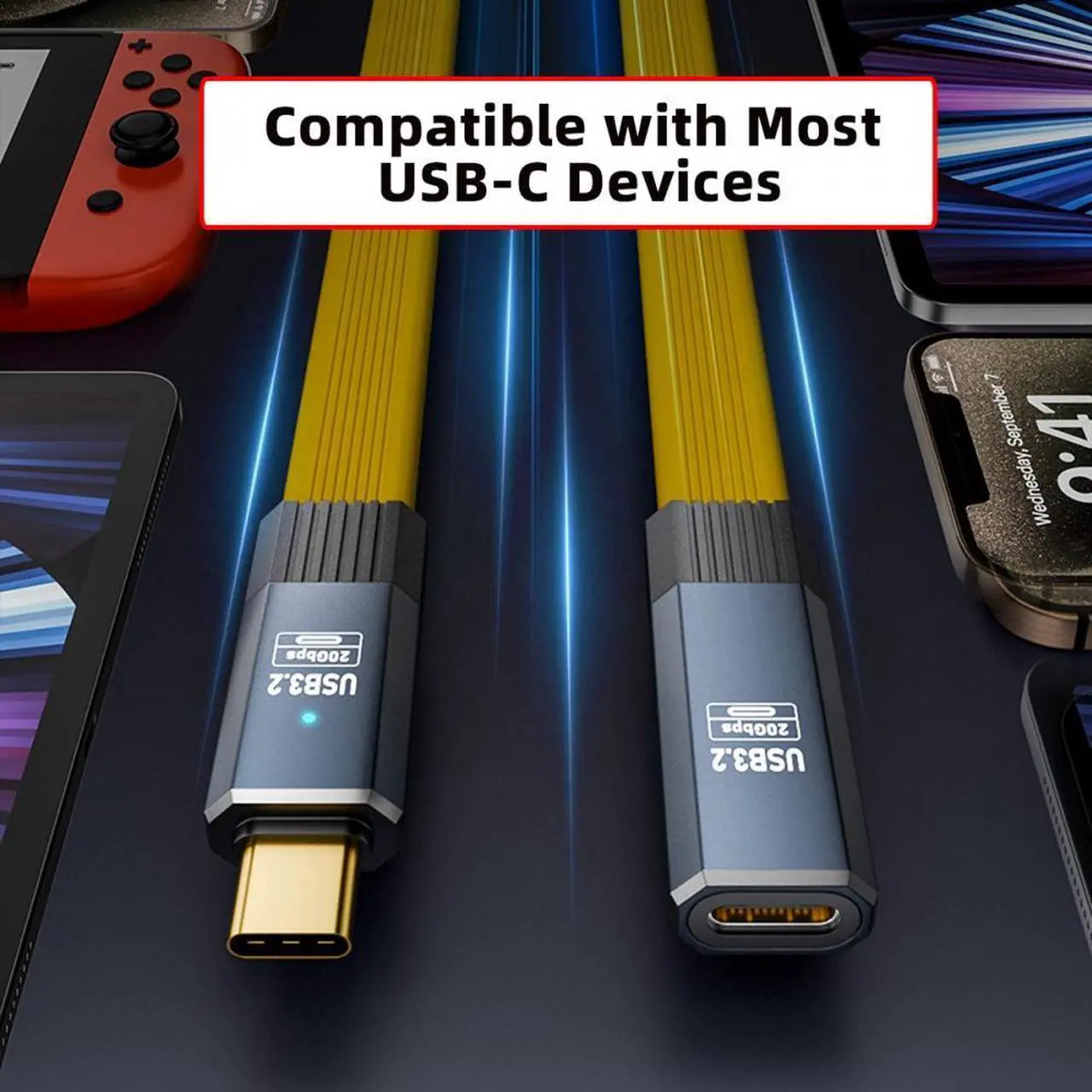 Alt view image 6 of 7 - Jimier USB4 Male to Female Extension Cable 20Gbps Flat Slim FPC Cable with 100W and 8K 5K USB4.0 Type-C Compatible with Thunderbolt3/4