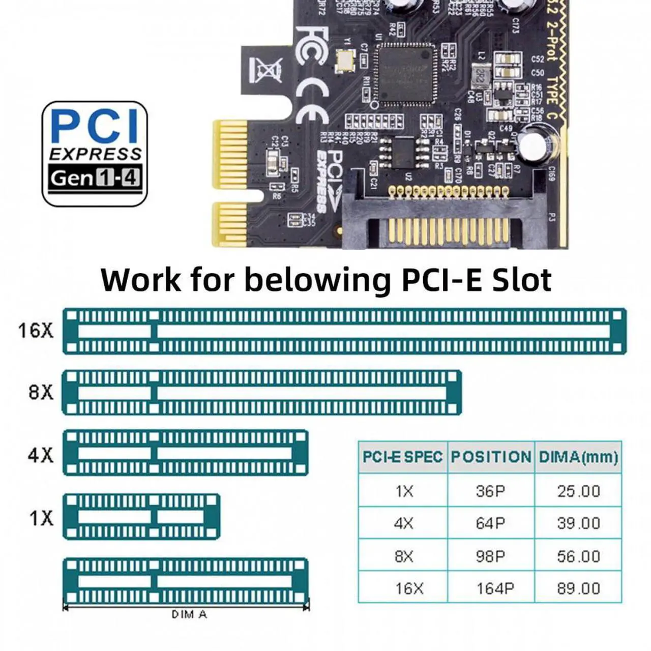Alt view image 4 of 7 - Cablecc USB3.1 Gen1 5Gbps Dual Type-C USB-C Female to PCI-E Express 1x Card Adapter ASM1042 with Low Profile Bracket
