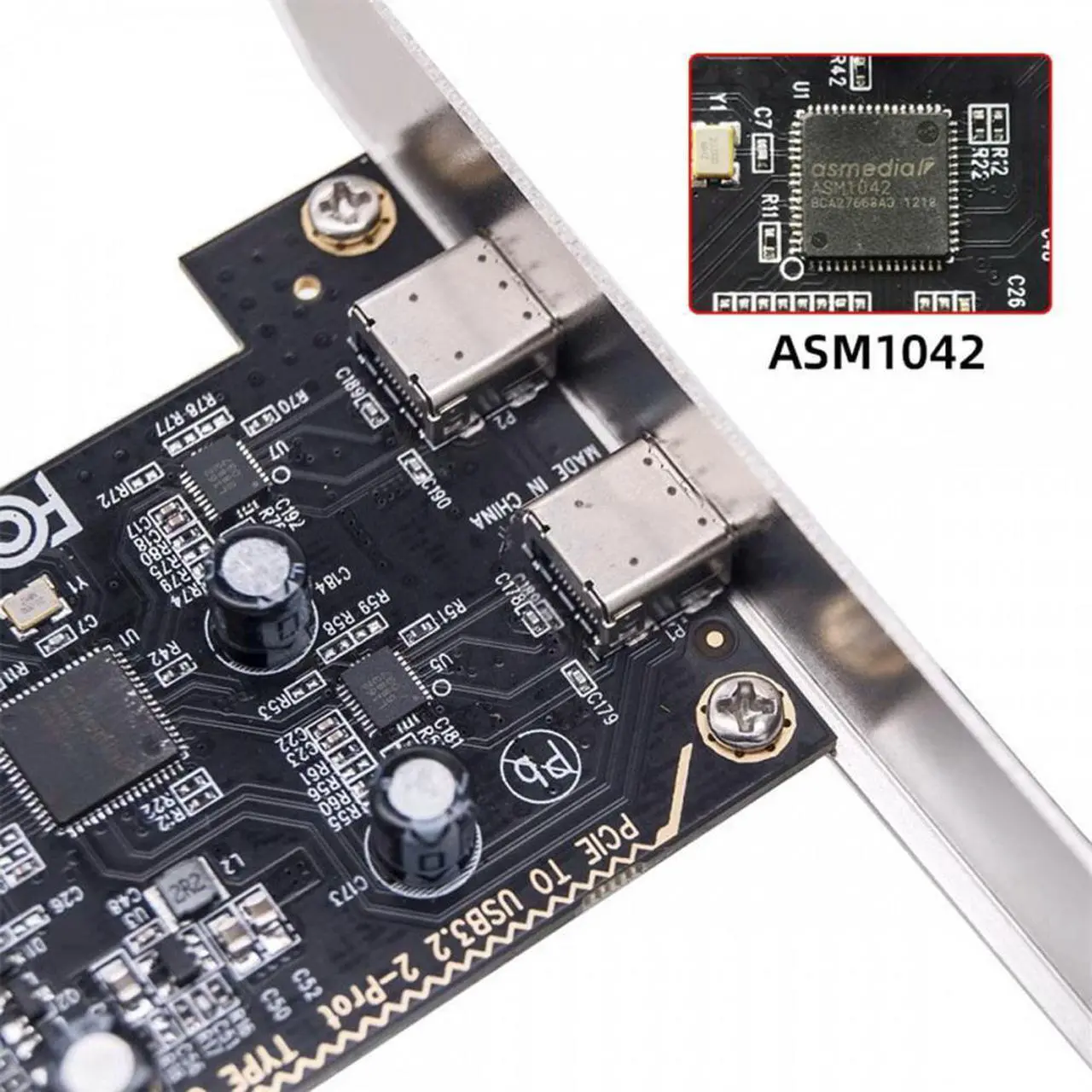 Alt view image 7 of 7 - Cablecc USB3.1 Gen1 5Gbps Dual Type-C USB-C Female to PCI-E Express 1x Card Adapter ASM1042 with Low Profile Bracket