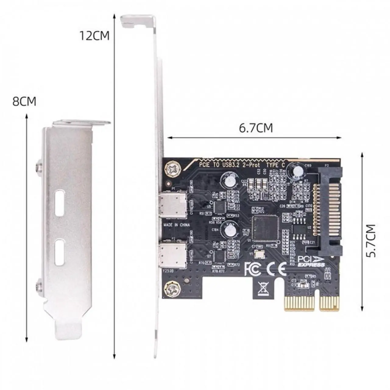 Alt view image 6 of 7 - Cablecc USB3.1 Gen1 5Gbps Dual Type-C USB-C Female to PCI-E Express 1x Card Adapter ASM1042 with Low Profile Bracket