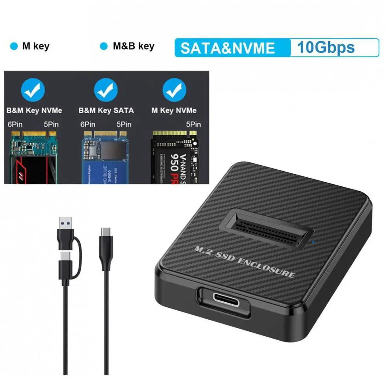 Alt view image 4 of 7 - Chenyang USB 3.0 USB-C Type-C to NVME M-key M.2 NGFF SATA SSD Docking Vertical External PCBA Case Enclosure RTL9210B Chipset