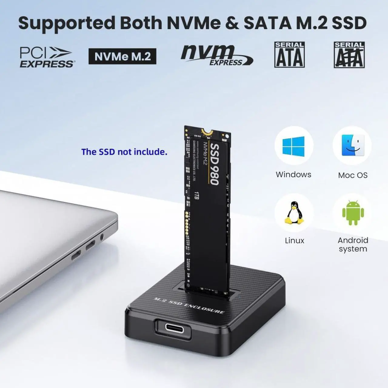 Alt view image 7 of 7 - Chenyang USB 3.0 USB-C Type-C to NVME M-key M.2 NGFF SATA SSD Docking Vertical External PCBA Case Enclosure RTL9210B Chipset