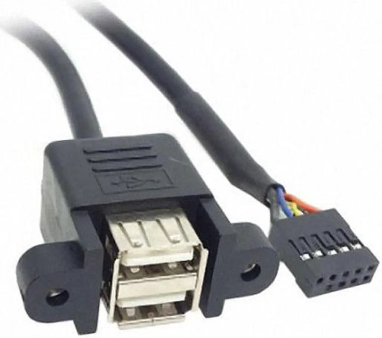 Main image of CY 50cm Stackable Dual USB 2.0 A Type Female to Motherboard 9 Pin Header Cable with Screw Panel Holes U2-256