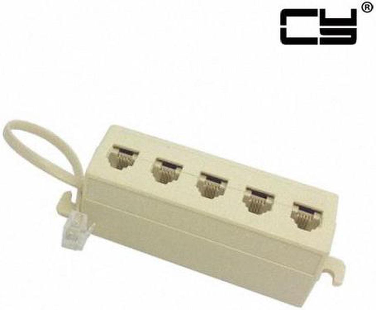 CHENYANG 5 Way Outlet 6P4C RJ11 RJ12 Telephone Phone Modular Jack Line Splitter Adapter Beige 1-in-5-out