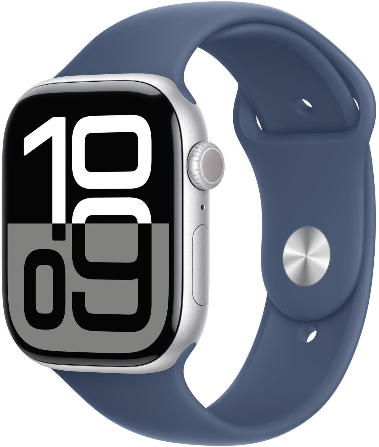 Main image of Apple Watch Series 10 46mm (GPS + Cellular) Aluminum Silver with Medium/Large Denim Sport Band