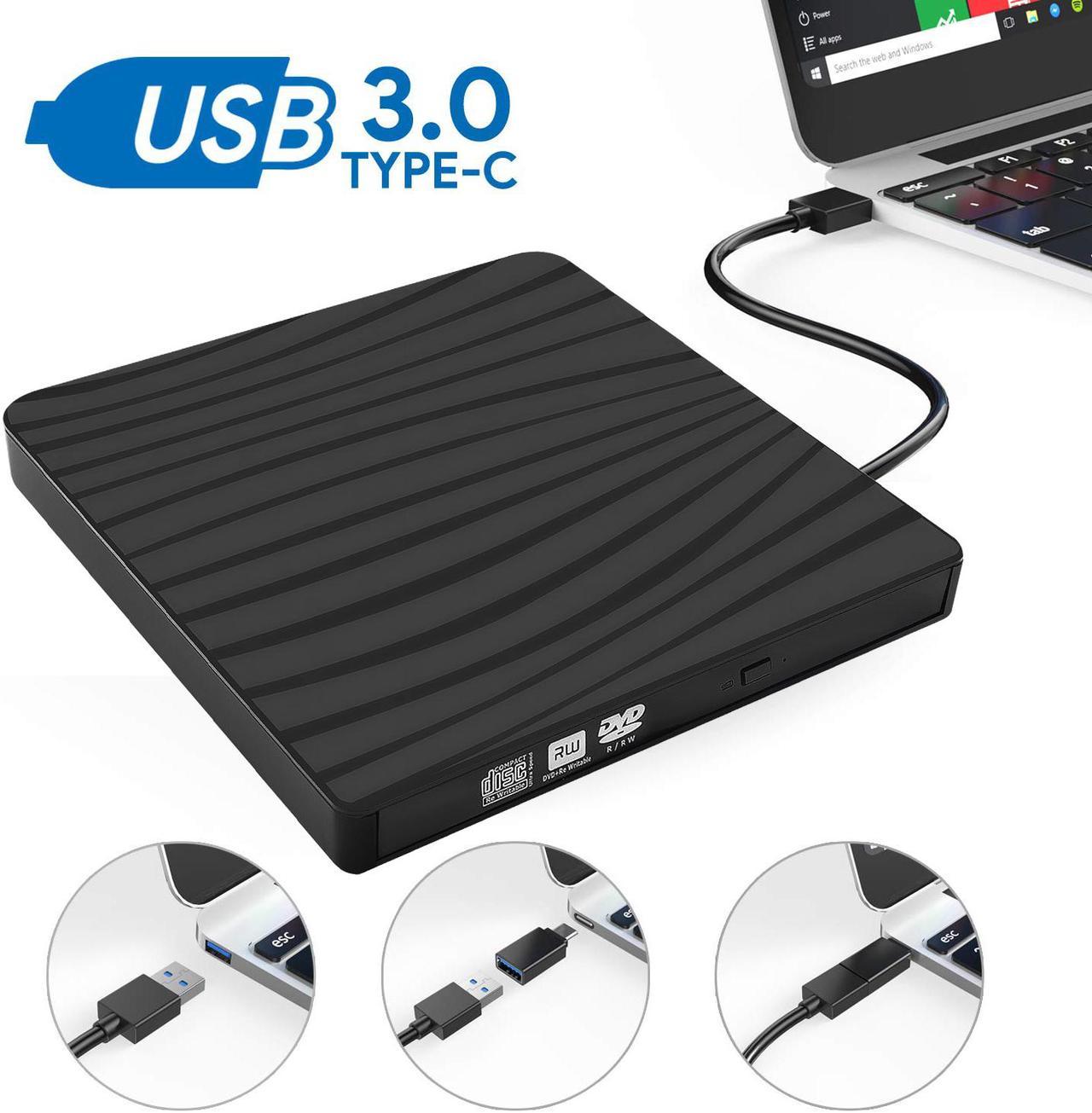 External CD DVD Drive USB 3.0, Portable CD DVD +/-RW Optical Drive Burner Writer for Windows 10/8 / 7 Laptop Desktop Mac MacBook Pro Air iMac HP Dell LG Asus Acer Lenovo Thinkpad, Black