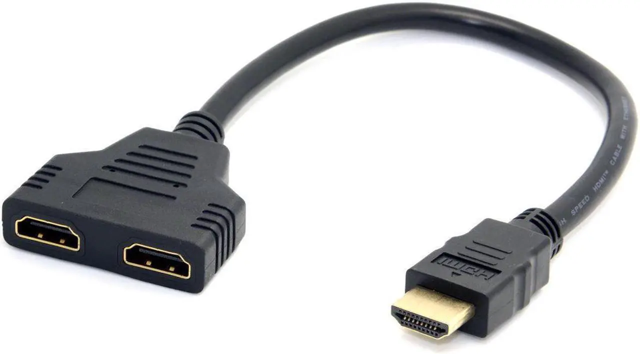 Alt view image 4 of 7 - One HDMI Male to Dual HDMI Female Y Splitter Switch Extension Adapter Cable
