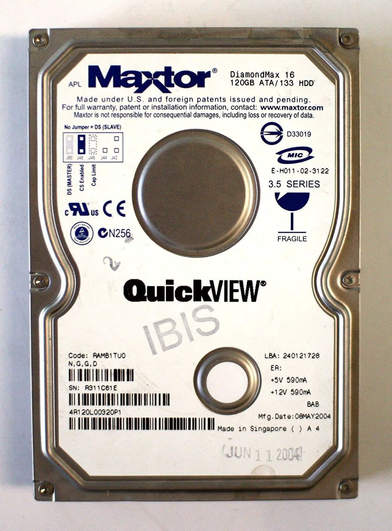 Main image of MAXTOR DiamondMax 16 120GB ATA/133 HDD, 4R120L00320P1 RAMB1TU0 (N,G,G,D) FR03B