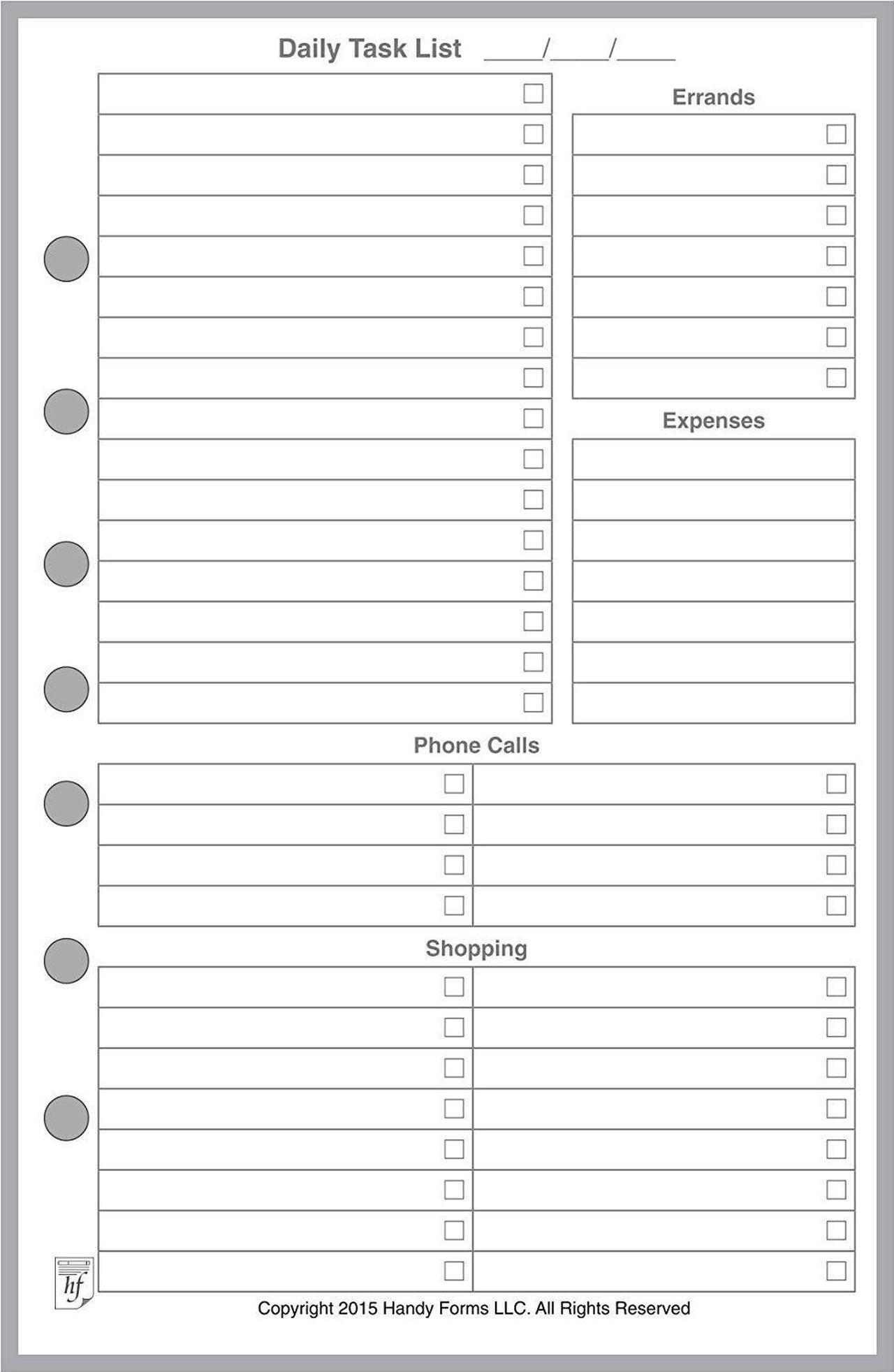Main image of Classic Size Daily Task Planner Insert, Sized and Punched for Franklin Covey Classic Notebook (5.5" x 8.5")