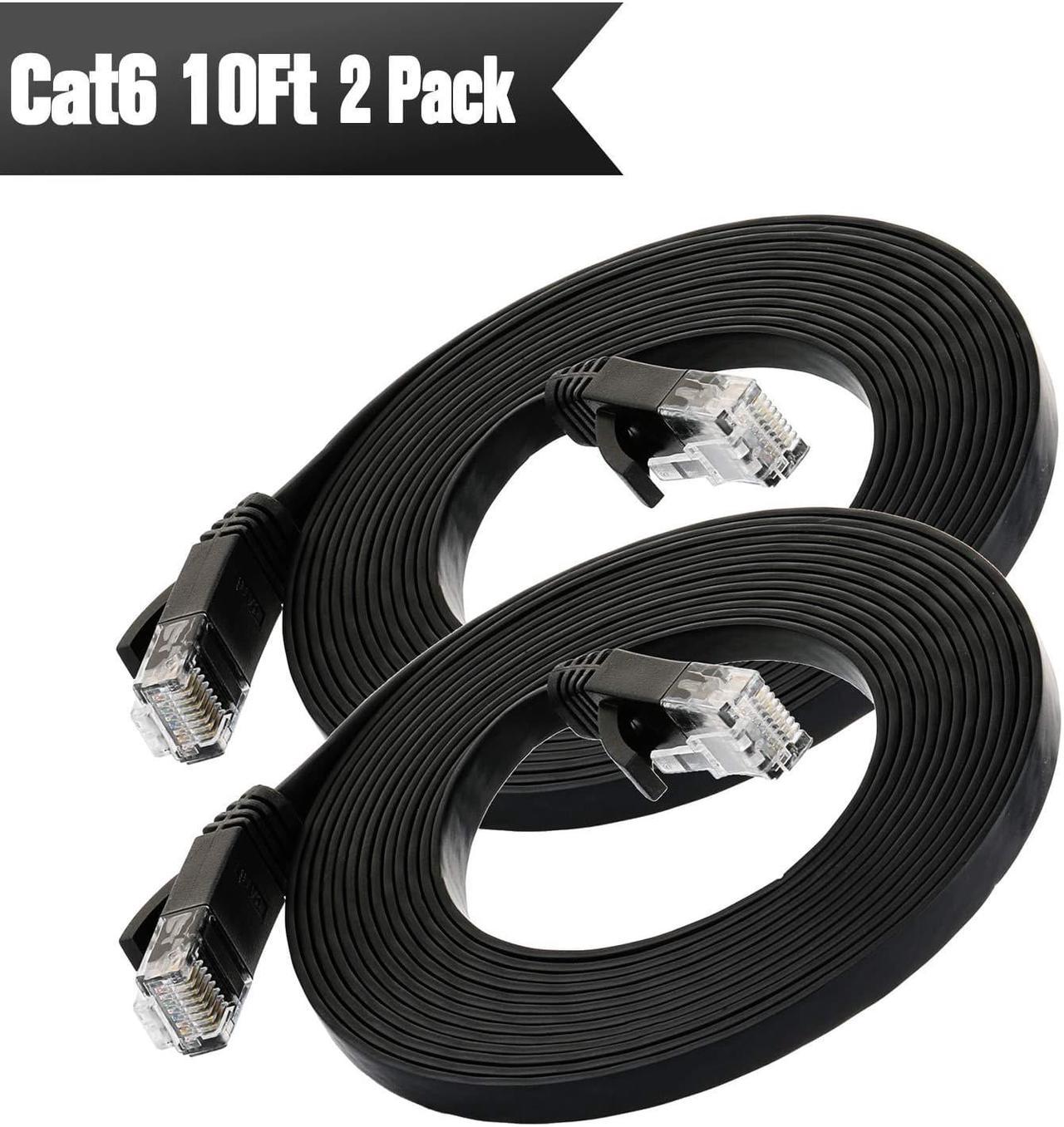 Cat 6 Ethernet Cable Black 10ft (2 Pack)(at a Cat5e Price but Higher Bandwidth) Flat Internet Network Cable - Cat6 Ethernet Patch Cable Short - Cat6 Computer Cable with Snagless RJ45 Connectors