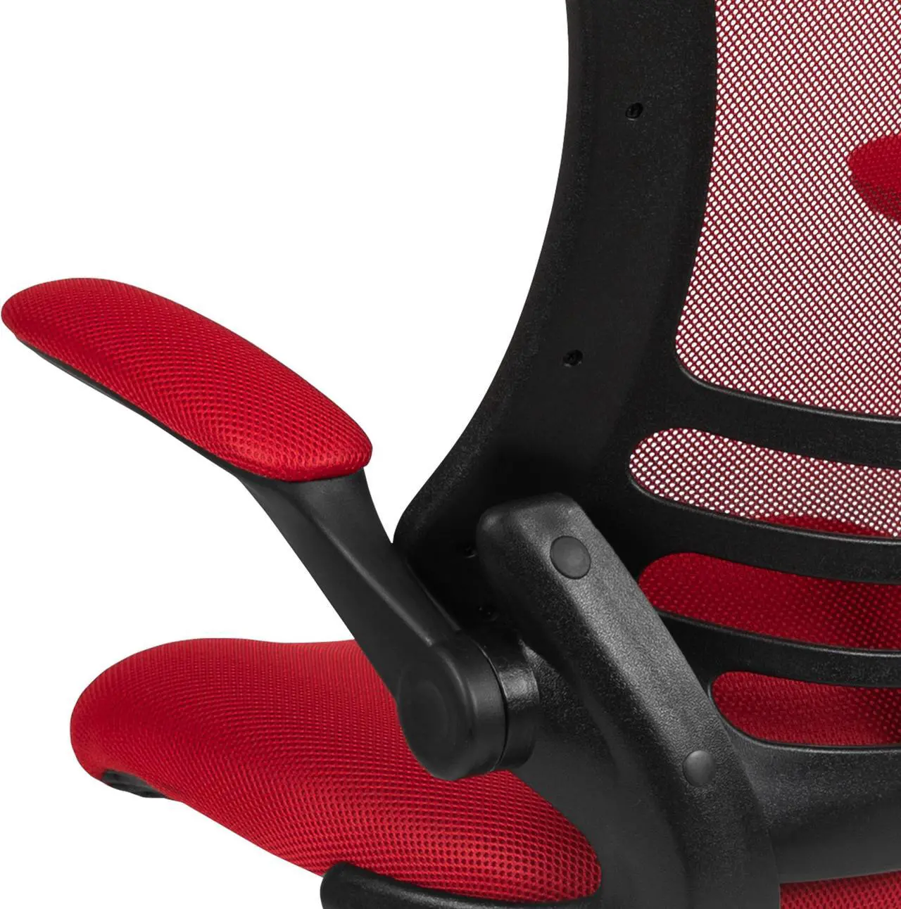 Alt view image 7 of 20 - Mid-Back Red Mesh Ergonomic Drafting Chair with Adjustable Foot Ring and Flip-Up Arms