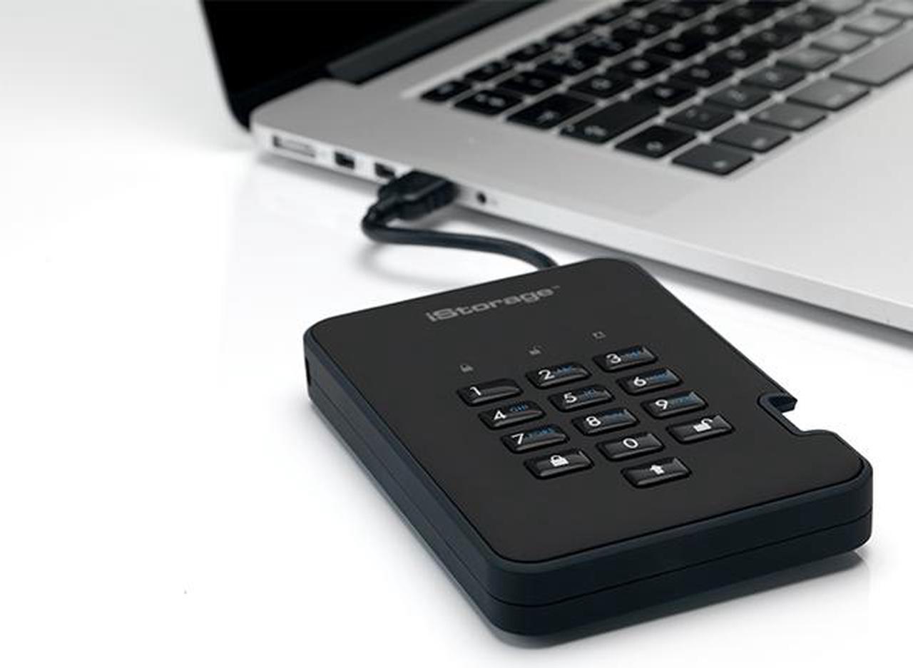 Alt view image 6 of 10 - iStorage diskAshur2 SSD 8TB Black - Secure portable solid state drive - Password protected, dust and water resistant, portable, military grade hardware encryption USB 3.2  IS-DA2-256-SSD-8000-B