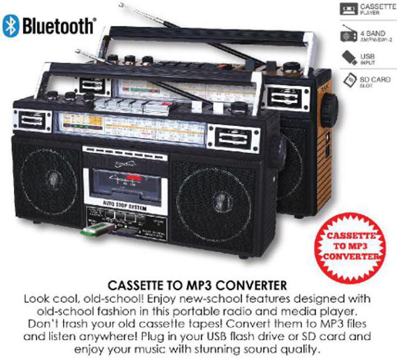 Alt view image 8 of 14 - Supersonic SC-3201BT-BK 4 Band Radio & Cassette Player + Cassette To Mp3 Converter & Bluetooth (Black)
