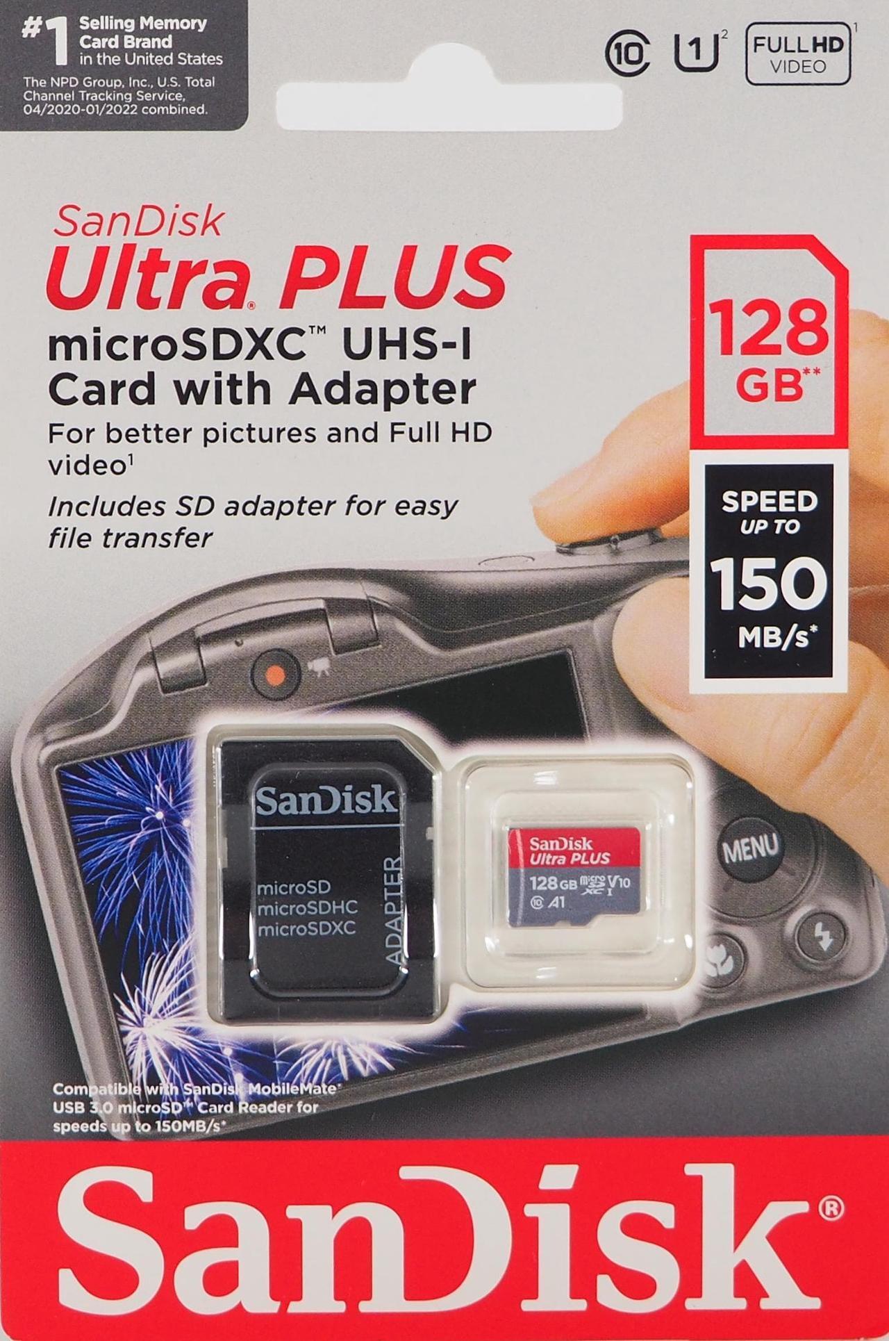 Alt view image 3 of 4 - SanDisk Ultra PLUS 128GB microSDXC UHS-I Memory Card SDSQUBC-128G-AN6IA