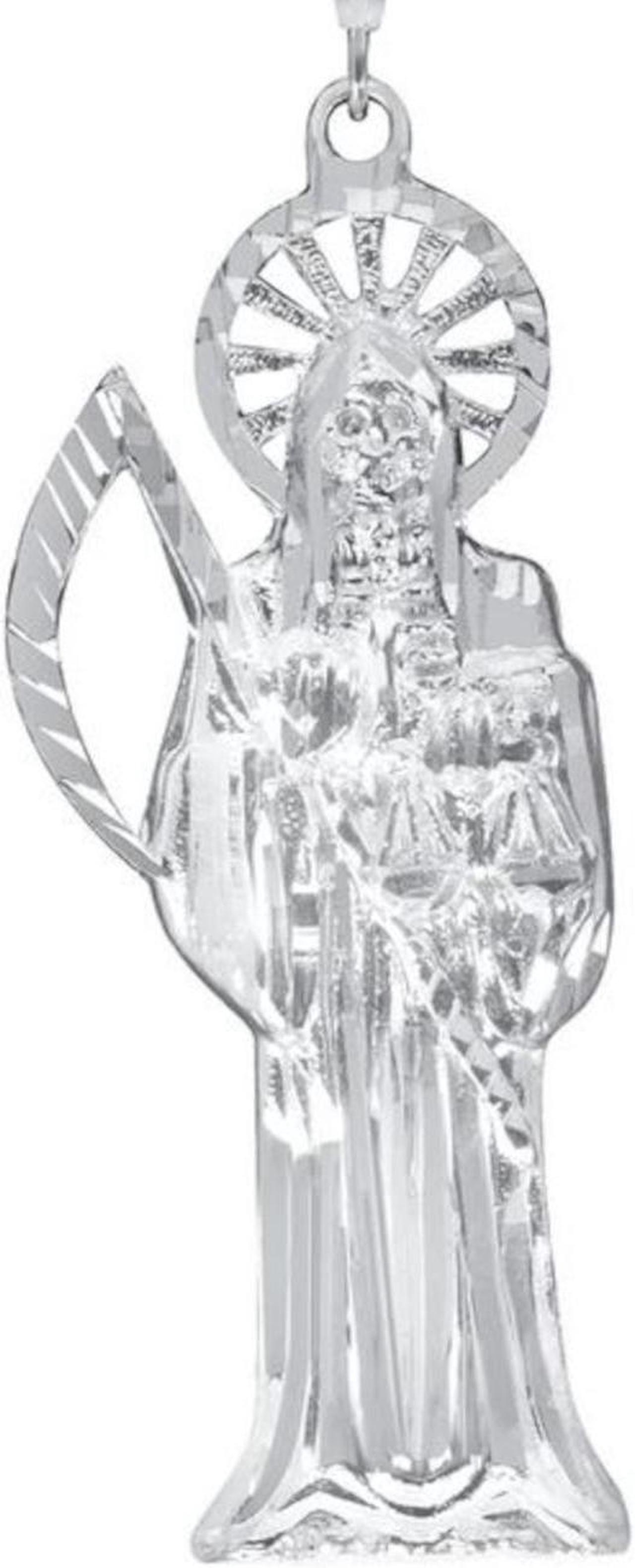 Main image of 925 Sterling Silver Santa Muerte Pendant Necklace Diamond Cut, Unisex, All ages Made In Italy