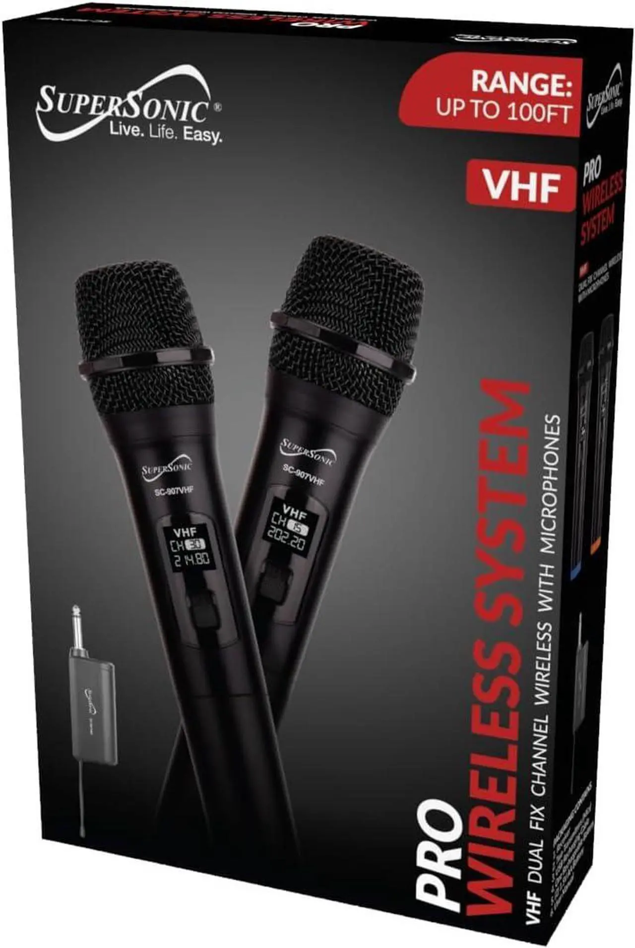 Alt view image 6 of 6 - Supersonic SC907 VHF Dual Fix Channel Wireless Transmitter with Microphones