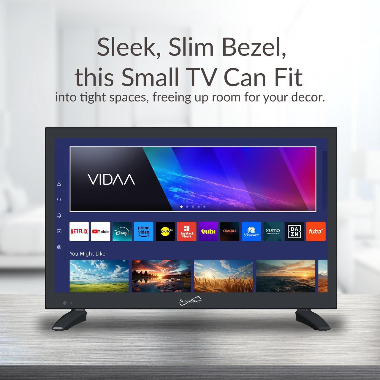 Alt view image 3 of 8 - Supersonic 18.5 inch Smart AC/DC LED TV 1080p, WiFi, Built-in Speakers, 3X HDMI Remote SC-1920VTV