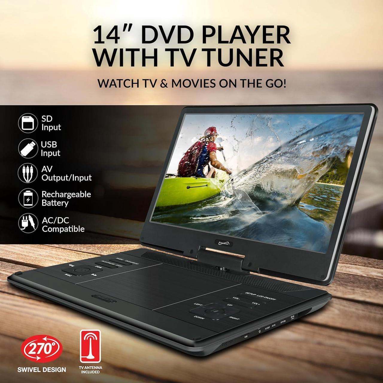 Alt view image 4 of 14 - Supersonic SC-2514, 14" Portable DVD Player with Built-in Hybrid TV Tuners, AC/DC, LED SC-2514