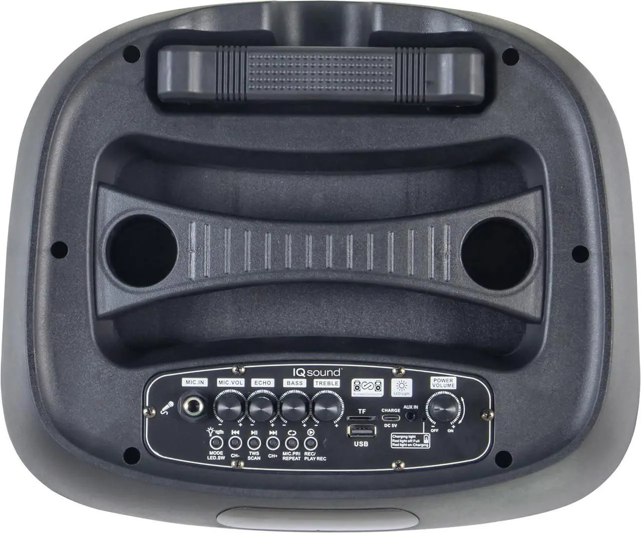 Alt view image 4 of 6 - IQ Sound IQ-6412DJBT 2 X 12-inch Portable Bluetooth Speaker, TWS, FM Radio, LED Lights, USB/Micro SD, Built-in Wheels, R
