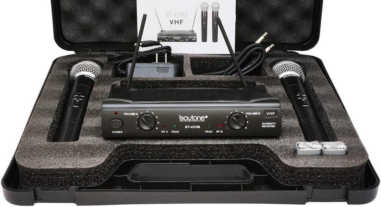 Alt view image 4 of 11 - Boytone BT-42VM Dual Channel Wireless Microphone System - VHF Fixed 2 Handheld for Karaoke, DJ, Church, Conference, with carrying cases